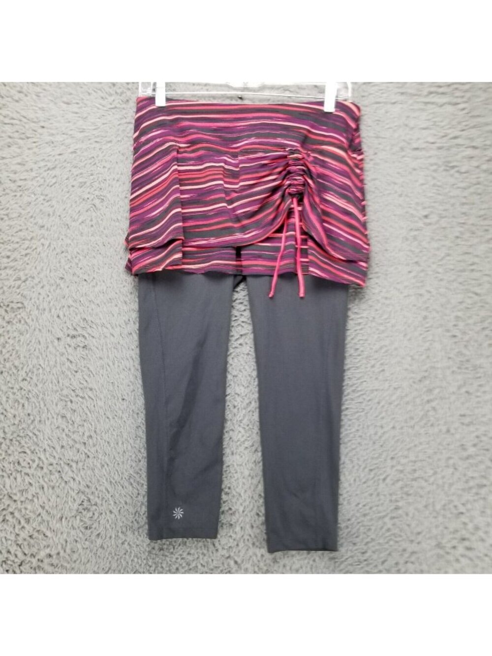 Athleta Pants Womens Small Gray & Pink Striped Skirted Leggings *Read*